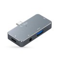 HUB Tech-Protect V6 4w1 USB-C - USB-A 3.0 / USB-C PD100W / HDMI / mini jack 3.5mm - szary