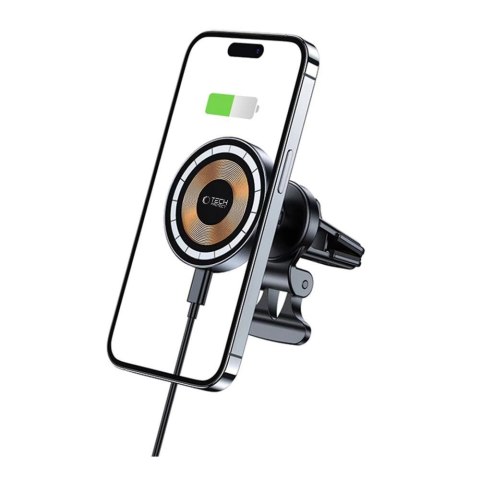 Uchwyt Tech-Protect MM15W-V5 samochodowy na telefon z ładowarką indukcyjną MagSafe 15W na kratkę nawiewu - czarny Uchwyt Tech-Protect MM15W-V5 samochodowy na telefon z ładowarką indukcyjną MagSafe 15W na kratkę nawiewu - czarny