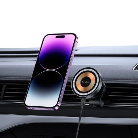 Uchwyt Tech-Protect MM15W-V5 samochodowy na telefon z ładowarką indukcyjną MagSafe 15W na kratkę nawiewu - czarny Uchwyt Tech-Protect MM15W-V5 samochodowy na telefon z ładowarką indukcyjną MagSafe 15W na kratkę nawiewu - czarny
