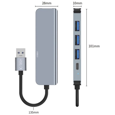 HUB Tech-Protect V0 5w1 USB-A - USB-A 3.0 / 3x USB-A 2.0 / USB-C - szary HUB Tech-Protect V0 5w1 USB-A - USB-A 3.0 / 3x USB-A 2.0 / USB-C - szary
