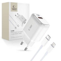 Ładowarka Tech-Protect C20W sieciowa USB-C PD 20W / USB-A QC 3.0 z kablem USB-C / Lightning - biała