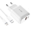 Ładowarka Tech-Protect C20W sieciowa USB-C PD 20W / USB-A QC 3.0 z kablem USB-C / Lightning - biała