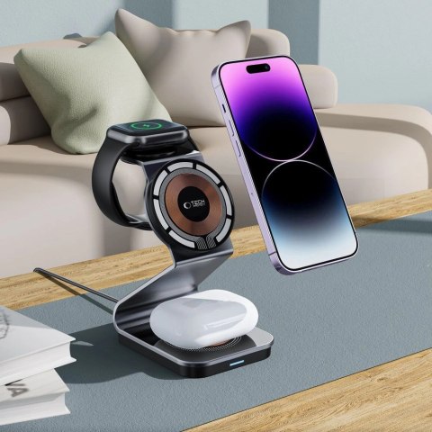 Ładowarka Tech-Protect QI15W-A29 indukcyjna 3w1 z MagSafe na smartfon / Apple Watch / AirPods - czarna Ładowarka Tech-Protect QI15W-A29 indukcyjna 3w1 z MagSafe na smartfon / Apple Watch / AirPods - czarna
