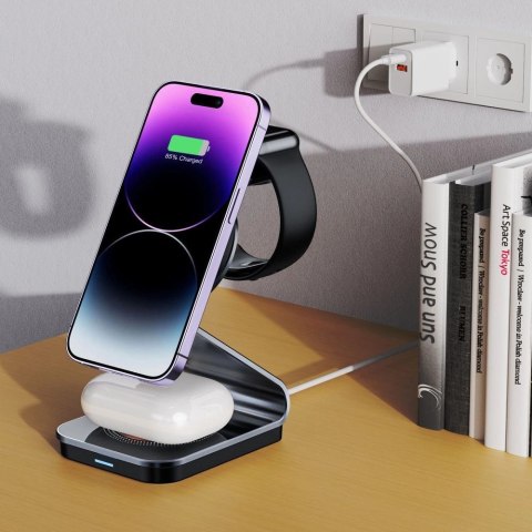 Ładowarka Tech-Protect QI15W-A29 indukcyjna 3w1 z MagSafe na smartfon / Apple Watch / AirPods - czarna Ładowarka Tech-Protect QI15W-A29 indukcyjna 3w1 z MagSafe na smartfon / Apple Watch / AirPods - czarna