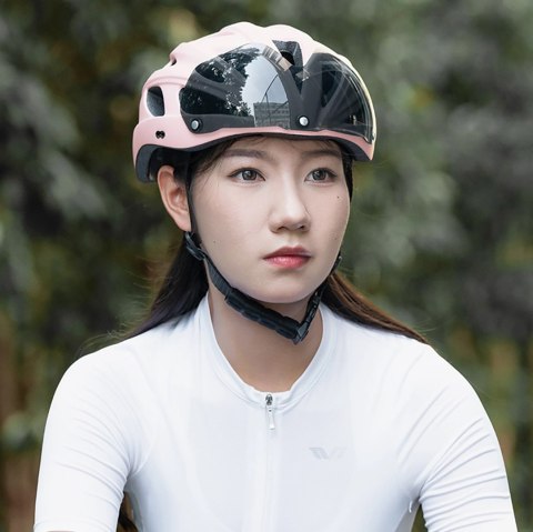 Kask rowerowy Rockbros z szybką, odpinane okulary z ochroną UV, odłączany daszek, unisex - różowy Kask rowerowy Rockbros z szybką, odpinane okulary z ochroną UV, odłączany daszek, unisex - różowy
