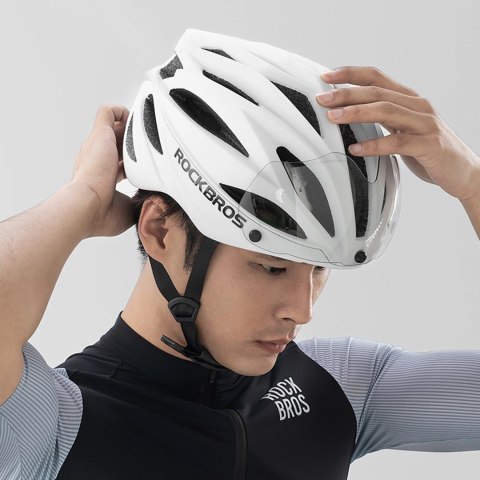 Kask rowerowy Rockbros z szybką, odpinane okulary z ochroną UV, unisex, matowy - biały Kask rowerowy Rockbros z szybką, odpinane okulary z ochroną UV, unisex, matowy - biały