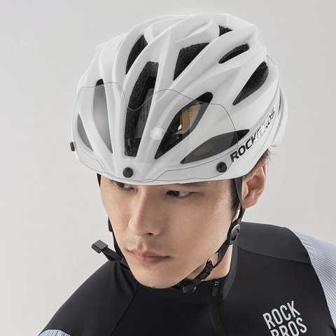 Kask rowerowy Rockbros z szybką, odpinane okulary z ochroną UV, unisex, matowy - biały Kask rowerowy Rockbros z szybką, odpinane okulary z ochroną UV, unisex, matowy - biały