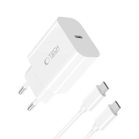 Ładowarka sieciowa Tech-Protect NC20W PD20W USB-C z kablem USB-C - biała Ładowarka sieciowa Tech-Protect NC20W PD20W USB-C z kablem USB-C - biała