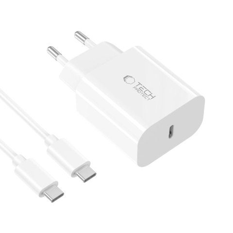 Ładowarka sieciowa Tech-Protect NC20W PD20W USB-C z kablem USB-C - biała Ładowarka sieciowa Tech-Protect NC20W PD20W USB-C z kablem USB-C - biała