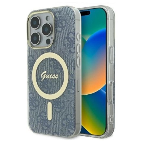 Etui Guess IML 4G MagSafe na iPhone 16 Pro - niebieskie
