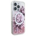 Etui Guess Liquid Glitter Flower MagSafe na iPhone 16 Pro - różowe