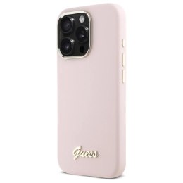 Etui Guess Silicone Script Metal Logo & Frame na iPhone 16 Pro - różowe