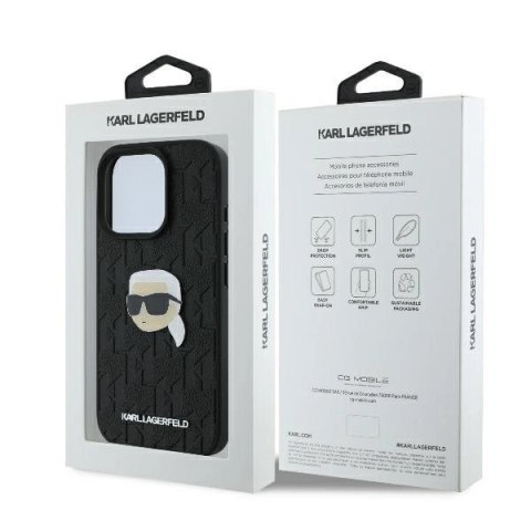 Etui Karl Lagerfeld Monogram Karl Head Pin na iPhone 16 Pro 6.3" czarne Etui Karl Lagerfeld Monogram Karl Head Pin na iPhone 16 Pro 6.3" czarne