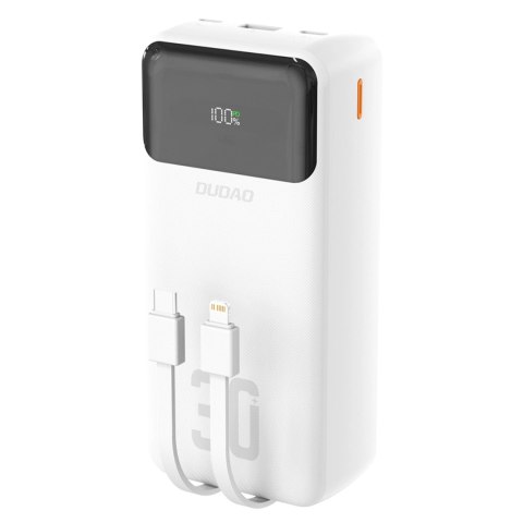 Powerbank Dudao K15MAX 30000mAh PD 22.5W z wbudowanymi kablami - biały Powerbank Dudao K15MAX 30000mAh PD 22.5W z wbudowanymi kablami - biały