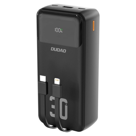 Powerbank Dudao K15MAX 30000mAh PD 22.5W z wbudowanymi kablami - czarny Powerbank Dudao K15MAX 30000mAh PD 22.5W z wbudowanymi kablami - czarny