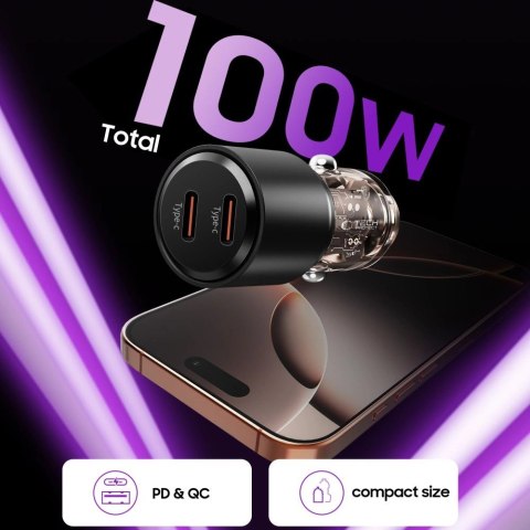 Ładowarka samochodowa CC03 2-porty PD100W - czarna Ładowarka samochodowa CC03 2-porty PD100W - czarna