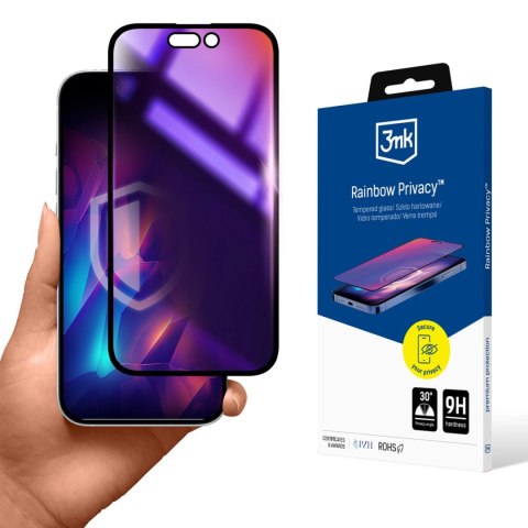 Prywatyzujące szkło hartowane 3mk Rainbow Privacy na Apple iPhone 14 Pro Prywatyzujące szkło hartowane 3mk Rainbow Privacy na Apple iPhone 14 Pro