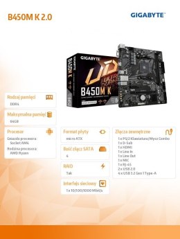 Płyta główna B450M K AM4 2DDR4 HDMI USB 3.2 M.2 uATX