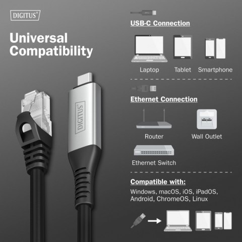 Kabel adapter USB-C - RJ45 Kat. 6A S/FTP, 1 Gbit/s, USB 3.2 Gen1, LSZH, 5m Kabel adapter USB-C - RJ45 Kat. 6A S/FTP, 1 Gbit/s, USB 3.2 Gen1, LSZH, 5m