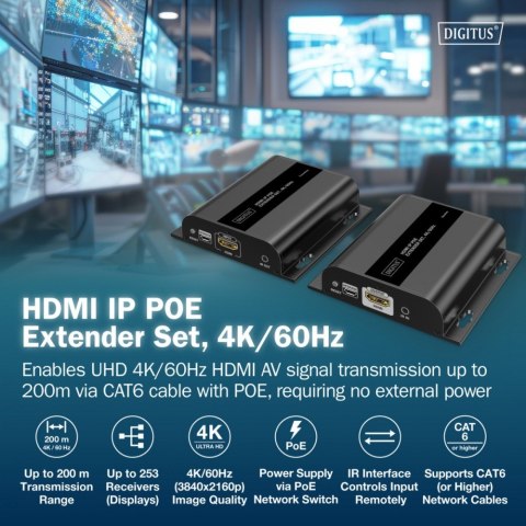 Przedłużacz (extender) po skrętce kat.6 HDMI 4K/60Hz przez IP 1G lub do 120m/200m z PoE, max. 253 odbiorniki, sterowanie IR - ze Przedłużacz (extender) po skrętce kat.6 HDMI 4K/60Hz przez IP 1G lub do 120m/200m z PoE, max. 253 odbiorniki, sterowanie IR - ze