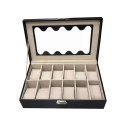 Box for watches Versa Black Polyurethane Paper Mirror MDF Wood 20 x 8,5 x 32,5 cm