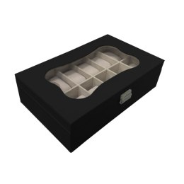 Box for watches Versa Black Polyurethane Paper Mirror MDF Wood 20 x 8,5 x 32,5 cm