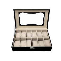 Box for watches Versa Black Polyurethane Paper Mirror MDF Wood 20 x 8,5 x 32,5 cm