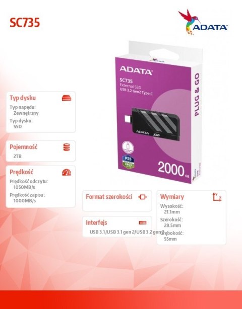 Dysk SSD External SC735 2TB U3.2C 1000/1000MB/s Grey Dysk SSD External SC735 2TB U3.2C 1000/1000MB/s Grey