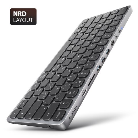Klawiatura HMC-KB-NRD USB-C 5Gbps z wieloportowy hub 9in1, SD/microSD, 3x USB-A, HDMI 4K/60Hz, PD 100W, Audio, Nordic layout, 60