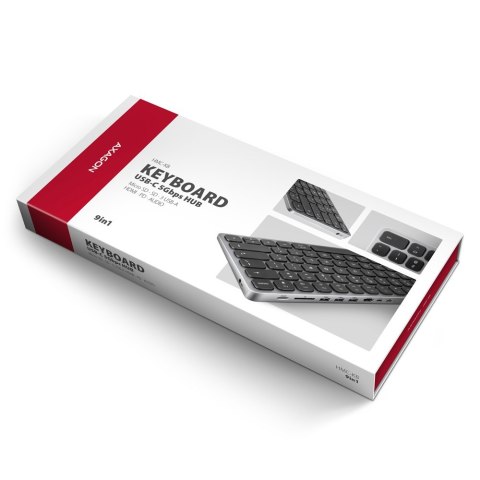 Klawiatura HMC-KB-NRD USB-C 5Gbps z wieloportowy hub 9in1, SD/microSD, 3x USB-A, HDMI 4K/60Hz, PD 100W, Audio, Nordic layout, 60 Klawiatura HMC-KB-NRD USB-C 5Gbps z wieloportowy hub 9in1, SD/microSD, 3x USB-A, HDMI 4K/60Hz, PD 100W, Audio, Nordic layout, 60