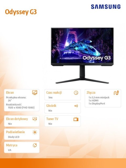 Monitor gaming Odyssey 24 cale LS24DG302EUXEN Monitor gaming Odyssey 24 cale LS24DG302EUXEN