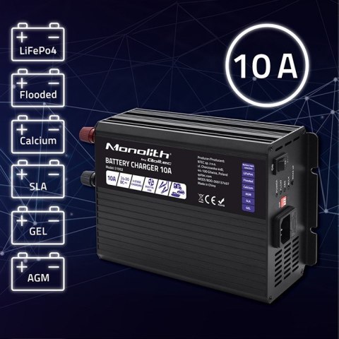Qoltec Inteligentna ładowarka Monolith do akumulatorów LiFePO4 AGM GEL SLA | 10A | 24V Qoltec Inteligentna ładowarka Monolith do akumulatorów LiFePO4 AGM GEL SLA | 10A | 24V