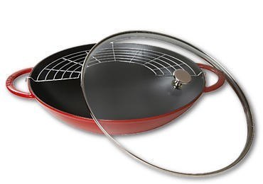 Wok żeliwny z pokrywką Staub - Czerwony, 37 cm