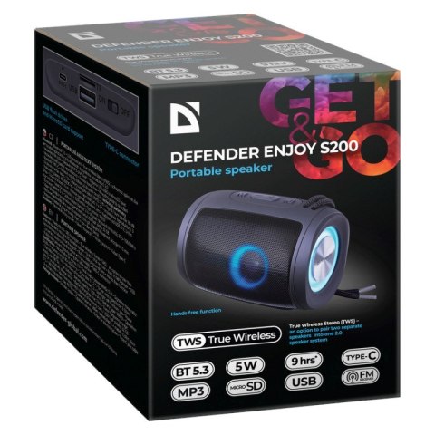 DEFENDER GŁOŚNIK ENJOY S200 5W LIGHT/BT/FM/USB/TF 65200 DEFENDER GŁOŚNIK ENJOY S200 5W LIGHT/BT/FM/USB/TF 65200