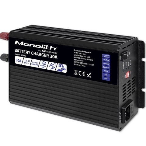 Inteligentna profesjonalna ładowarka Monolith do akumulatorów LiFePO4 AGM GEL SLA 30A 12V Inteligentna profesjonalna ładowarka Monolith do akumulatorów LiFePO4 AGM GEL SLA 30A 12V