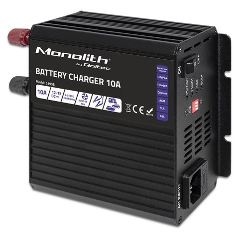 Qoltec Inteligentna ładowarka Monolith do akumulatorów LiFePO4 AGM GEL SLA | 10A | 12V Qoltec Inteligentna ładowarka Monolith do akumulatorów LiFePO4 AGM GEL SLA | 10A | 12V