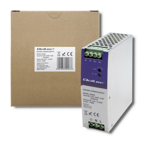 Qoltec Przemysłowy zasilacz na szynę DIN | 150W | 24V | 6.25A Qoltec Przemysłowy zasilacz na szynę DIN | 150W | 24V | 6.25A