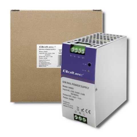 Qoltec Przemysłowy zasilacz na szynę DIN | 240W | 24V | 10A Qoltec Przemysłowy zasilacz na szynę DIN | 240W | 24V | 10A