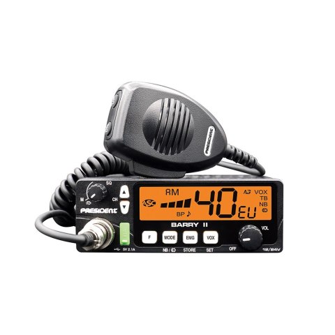 Radio CB PRESIDENT Barry II moc nadajnika - 4W, napięcie zasilania - 12/24V, blokada szumów - tak, 125x45x
