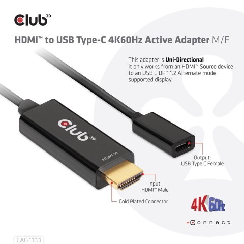 CLUB 3D CAC-1333 adapter kablowy 0,22 m HDMI Typu A (Standard) USB Type-C Czarny CLUB 3D CAC-1333 adapter kablowy 0,22 m HDMI Typu A (Standard) USB Type-C Czarny
