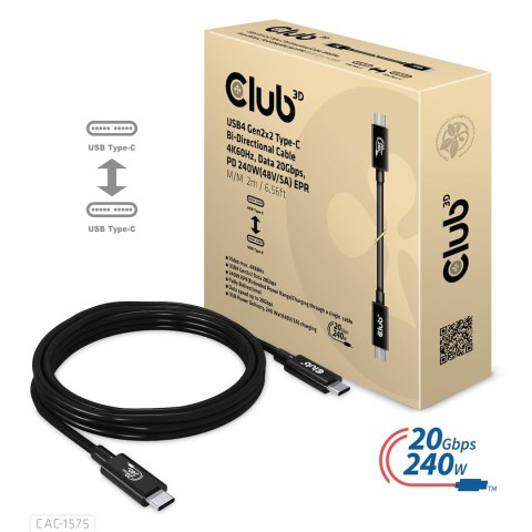 CLUB3D CAC-1575 kabel USB USB4 Gen 2x2 2 m USB C Czarny CLUB3D CAC-1575 kabel USB USB4 Gen 2x2 2 m USB C Czarny