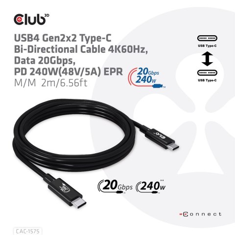 CLUB3D CAC-1575 kabel USB USB4 Gen 2x2 2 m USB C Czarny CLUB3D CAC-1575 kabel USB USB4 Gen 2x2 2 m USB C Czarny