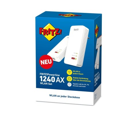 FRITZ!Powerline 1240 AX WLAN Set 1200 Mbit/s Przewodowa sieć LAN Wi-Fi Biały 2 szt. FRITZ!Powerline 1240 AX WLAN Set 1200 Mbit/s Przewodowa sieć LAN Wi-Fi Biały 2 szt.