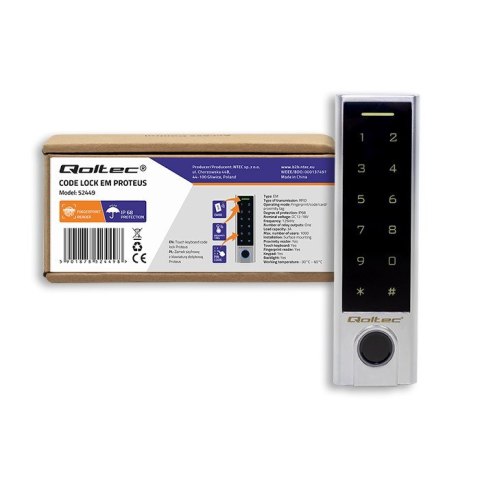 Zamek szyfrowy dotykowy Proteus z czytnikiem linii papilarnych RFID kod karta brelok dzwonek IP68 EM Zamek szyfrowy dotykowy Proteus z czytnikiem linii papilarnych RFID kod karta brelok dzwonek IP68 EM