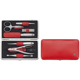 Zestaw podróżny Zwilling Twinox - czerwone, skórzane etui, 7 elementów - Czerwony