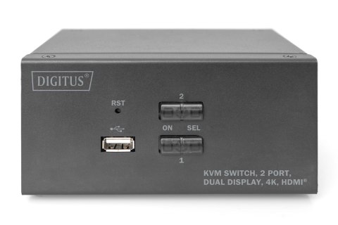 Digitus Przełącznik KVM, 2-portowy, podwójny wyświetlacz, 4K, HDMI® Digitus Przełącznik KVM, 2-portowy, podwójny wyświetlacz, 4K, HDMI®