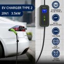 Qoltec 52476 Mobilna ładowarka do samochodu elektrycznego EV z regulacją 2w1 Typ2 | 3.5kW | 230V | Wi-fi | LCD | Przenośna | Wal