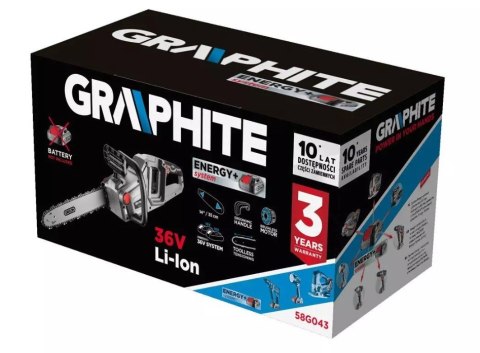 Pilarka łańcuchowa bezszczotkowa akumulatorowa Graphite Energy+ 36V, Li-Ion, prowadnica 14" Pilarka łańcuchowa bezszczotkowa akumulatorowa Graphite Energy+ 36V, Li-Ion, prowadnica 14"
