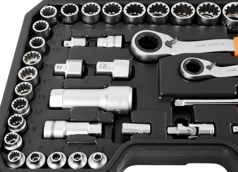 Zestaw nasadek przelotowych 1/4" + 3/8", 46 szt. Zestaw nasadek przelotowych 1/4" + 3/8", 46 szt.