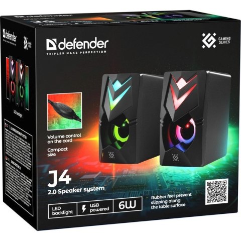DEFENDER GLOSNIKI PC J4 2.0 6W LED USB CZARNE 65964 DEFENDER GLOSNIKI PC J4 2.0 6W LED USB CZARNE 65964